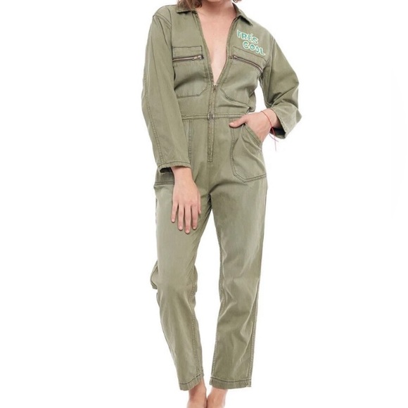 Sandrine Rose X Free People army green Tres Cool Jumpsuit. Small, NWT - Picture 2 of 7